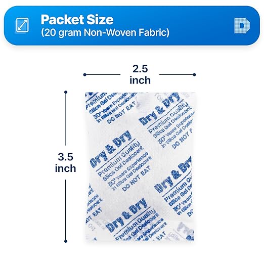 Dry & Dry 20 Gram [20 Packets] Silica Gel Packets Desiccants, Silica Packets - Rechargeable Silica Gel Packs, Silica Gel Packets, Desiccants Packets, Silica Gel