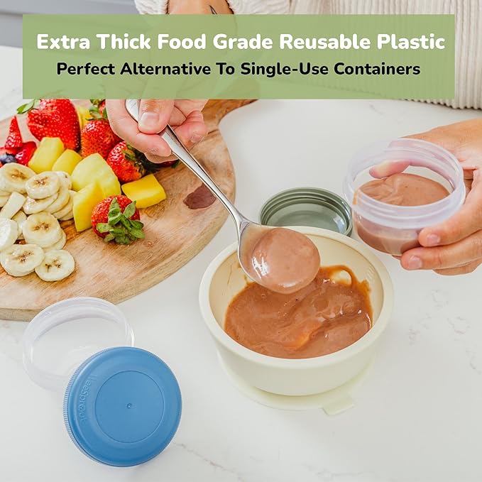 WeeSprout Baby Food Containers - Small 4 oz Containers with Lids, Leakproof & Airtight, Freezer Safe, Dishwasher Safe, Thick Food Grade Plastic, Set of 12 Baby Food Storage Containers + Color Options