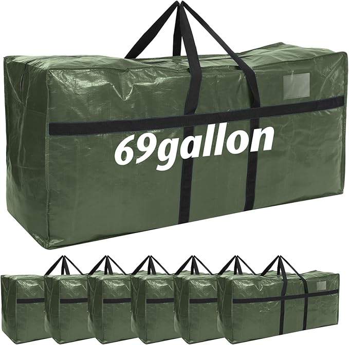 Windyun 4 Pack 69 Gallon Extra Large Moving Bags XXL Heavy Duty Storage Bag with Strong Zipper Handle Jumbo Big Tote Box Foldable for College Dorm Travel Clothes Duffle Blanket Pillow(Army Green)