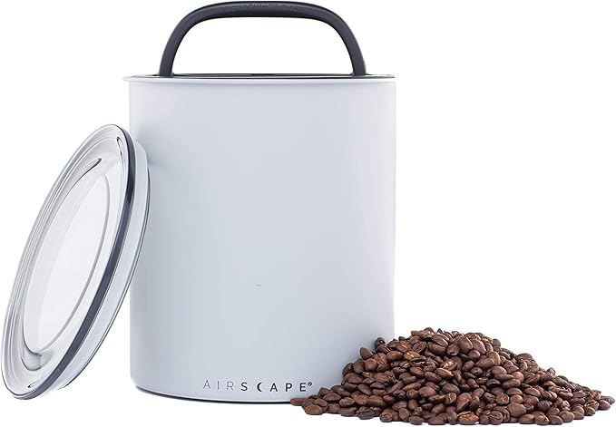 Airscape Kilo Coffee Storage Canister & Scoop Bundle Large Food Container, US Patented Airtight Lid 2-Way Valve Preserve Food Freshness, 2.2 lb Dry Beans (Large Kilo, Matte Gray & Brushed Steel Scoop)
