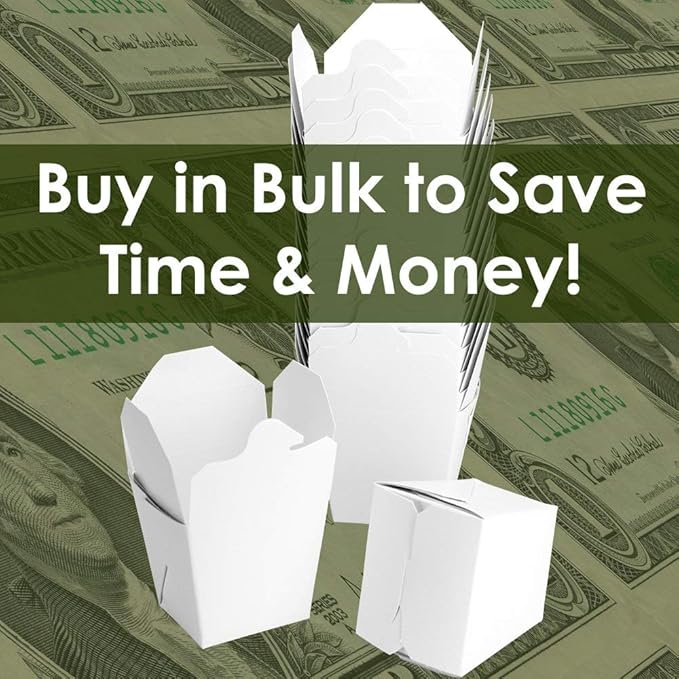 Recyclable 8oz 16oz White Chinese Take Out Boxes 100pk. 50 Each 16 and 8 Ounces Leakproof, Greaseproof To Go Containers For Restaurants, Food Service. Best Value Bulk Pack Microwaveable Meal Pails