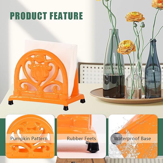 MINLUFUL Napkin Holder for Table - Vintage Farmhouse Kitchen Restaurant Cast Iron Napkin Holder for Dinner Cocktail Paper Napkins, Orange
