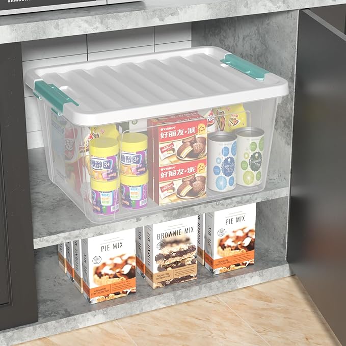 Large Latching Storage Box, 4-pack 35 Quart Clear Plastic Storage Bin with Lids
