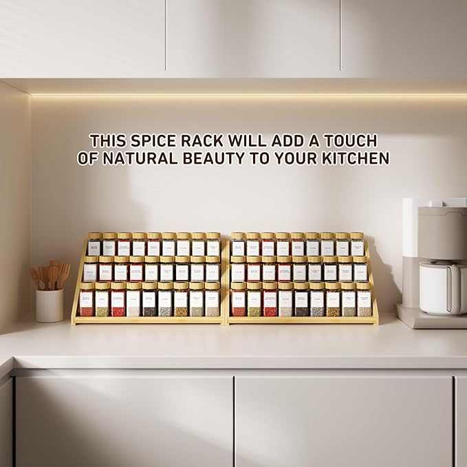 Nurtopia Bamboo 3 Tier Spice rack, Spice Organizer, Kitchen Seasoning Spices Rack, Suitable for Spice Organizers Such as Sitchen Countertops, Stoves, Sorage Rooms (L)
