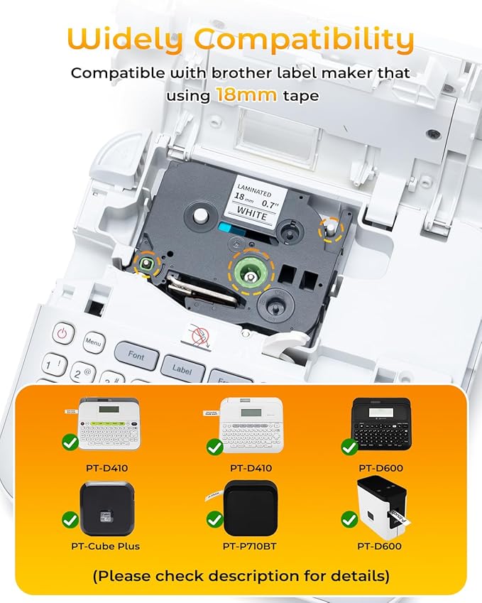 Replace for Brother Label Maker Tape 18mm 0.7 Inch Tz Laminated White with Bag TZe-241 TZe241 P-Touch Black on White for PTD410 PTD400 PTD610BT PTD600 PTP700BT Refill, 18 mm(3/4 Inch) x 8m, 15 Pack