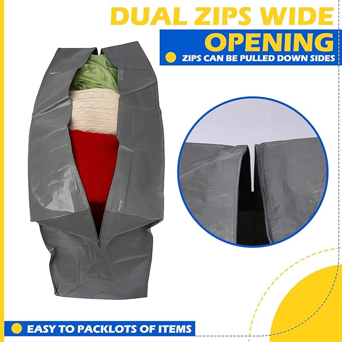 4 Pcs 66 Gallon Extra Large Moving Bags Heavy Duty Storage Bag with Strong Zipper Handle Foldable XXL Jumbo Storage Tote Packing Moving Box for College Dorm Travel Cloth Duffle (Gray)
