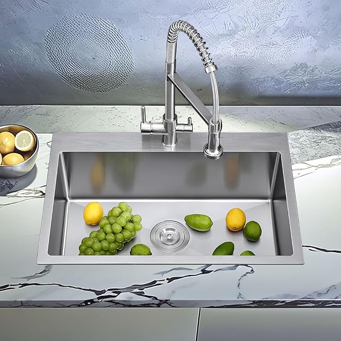 25x18 Inch Kitchen Sink Drop In, Topmount Kitchen Sink Stainless Steel Square Small Sinks, Single Bowl Kitchen Sinks For Laundry RV Office Outdoor Yard, VALYJ2518S