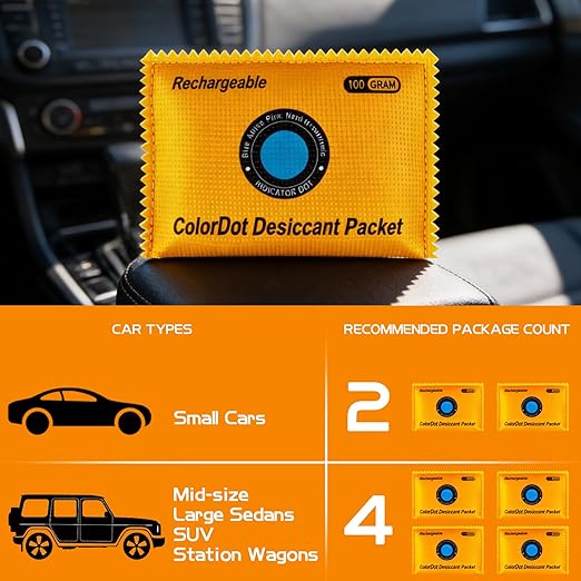 100g Reusable Desiccant Packs for Storage, Rechargeable Color Indicating Silica Gel Desiccant Packets, Moisture Absorbers for Storage, Dehumidifier Bag for Closets [2 Packs]