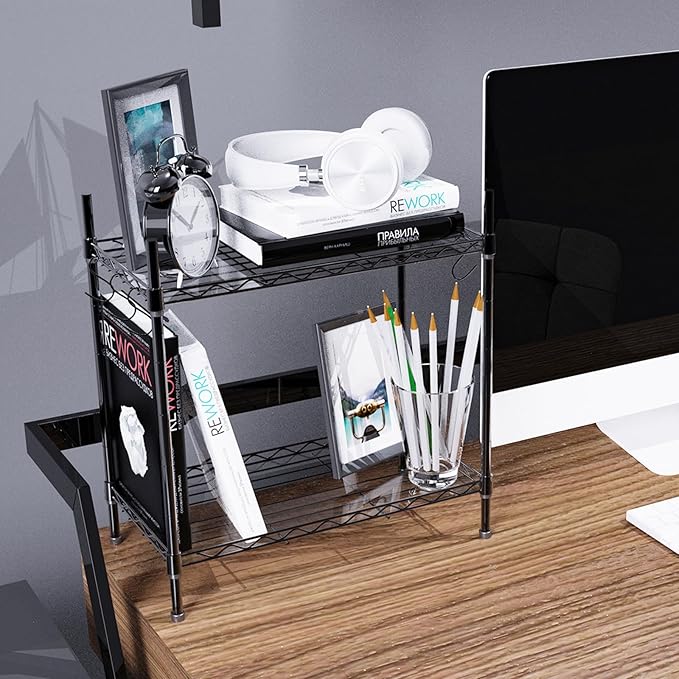 Best 2-Tier Wire Shelving - Black - Lightweight Mini Seasoning Shelf - Kitchen Storage Shelves, Unit with Adjustable Storage Shelf, 11.8"D x 15.7"W x 17.7"H