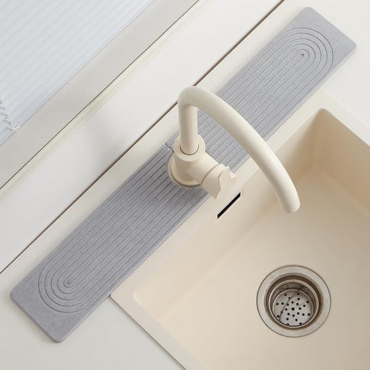 Stone Faucet Mat for Kitchen Sink，Super Absorbent Diatomite Fast Drying Stone and Bathroom Stone Tray for Counter Quick Drying Splash Guard,Prevents Moisture Buildup Sink(Grey,23.6" x 3.9")