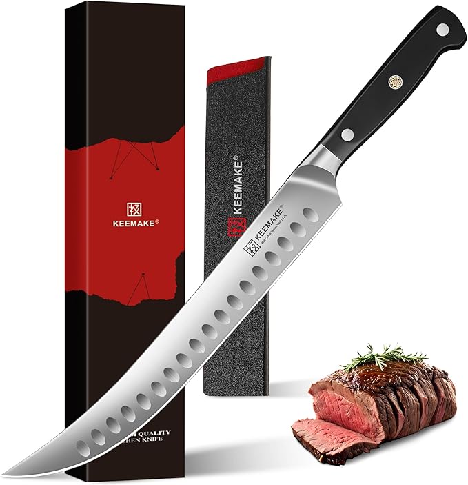 KEEMAKE Butcher Knife 10 Inch, Carving Knife for Meat Brisket Slicing Knife Professional Razor Sharp German Steel with Full Tang Design Ergonomic Handle for Meat, BBQ, Gift Box Included