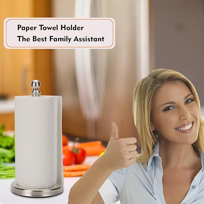 Fatizon Paper Towel Holder Stand,Sturdy Standing Paper Towel Holder Countertop,Paper Towel Roll Holder for Kichen (Brushed Nickel)