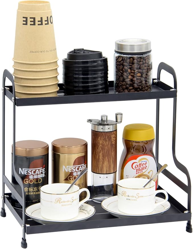 Jofuas 2-Tier Metal Organizer Shelf for Bathroom & Kitchen - Heavy Duty Countertop Storage, Under Sink Cosmetic & Spice Organizer with Non-Slip Base, Easy Assembly