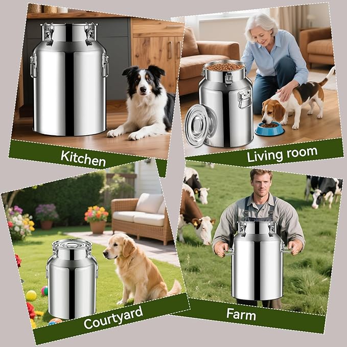 Newget 16lb Stainless Steel Dog Food Storage Container, Metal Pet Storage Container with Airtight Hangable Lid to Keep Food Fresh, Large Cat Food Storage Container with Scoop to Easily Clean