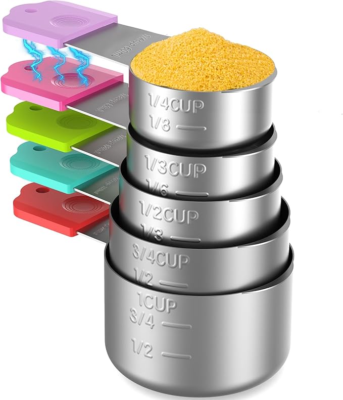 Minteem Magnetic Measuring Cups, 5 Stainless Steel Nesting Measuring Cup Set for Measuring Dry or Liquid Ingredients