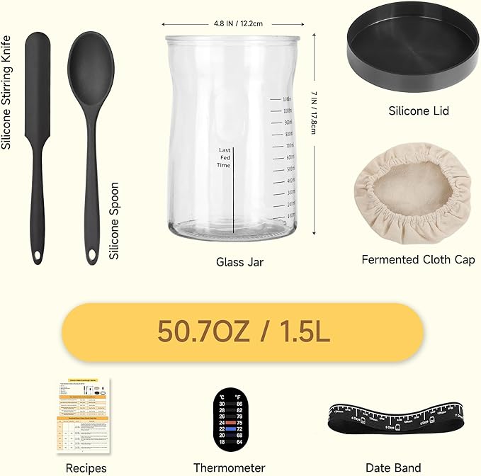 Coco Bird Pro Sourdough Starter Kit- 50oz Large Capacity Sourdough Starter Jar, 17 Flavorful Fermentation Recipes, Sourdough Bread Baking Supplies for Making Delicious Sourdough Breads(1PCS)