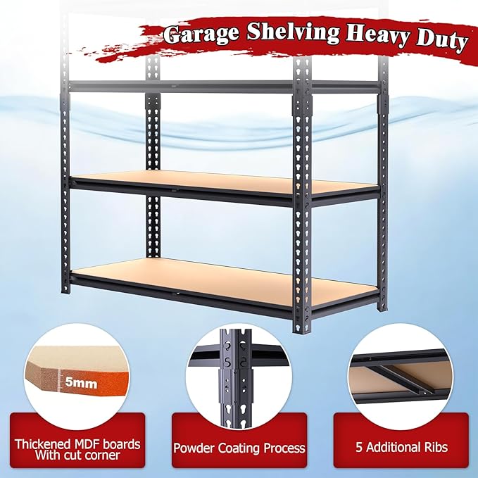 72" H Garage Shelves,Storage Shelves Heavy Duty,2400LBS Heavy Duty Garage Shelving,Adjustable 5 Tier Shelving for Garage Storage,Warehouse,16"x35.5"x72"