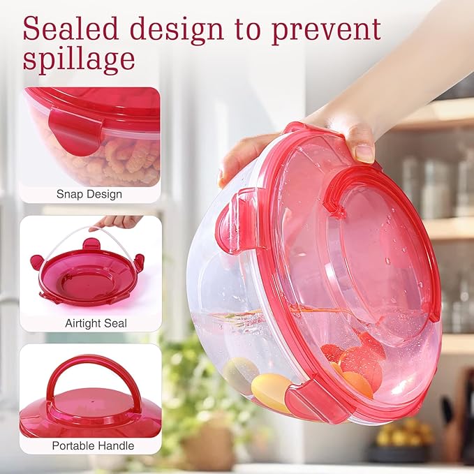 LUXEAR 4-Piece Mixing Bowls with Lids Set - Airtight Leakproof Storage Bowls with Handle for Fridge & Outdoor Picnics, BPA-Free Meal Prep Bowls Dishwasher Safe for Cooking Mixing Serving Storing