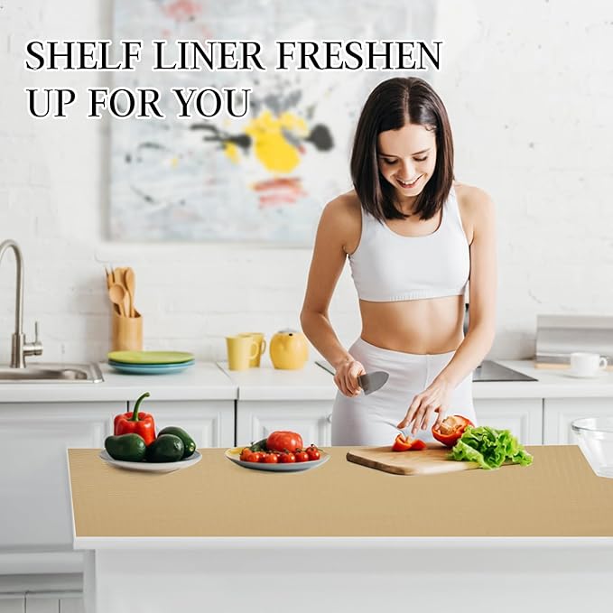Beautysaid Shelf and Drawer Liner for Kitchen Cabinet, Non Adhesive Non Slip Shelf Paper Waterproof Washable Thickened for Dresser Pantry Shelve Bathroom Protector Liner(Beige,18 in x 10 FT)