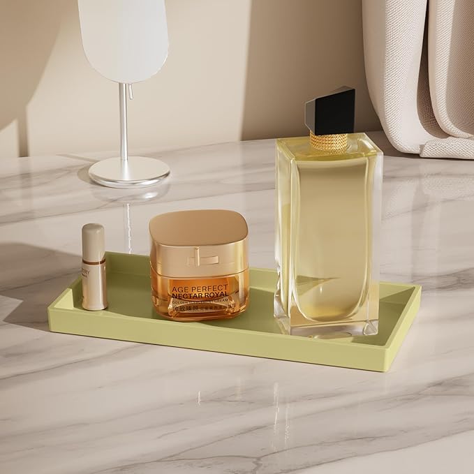 Mriluvy Vanity and Bathroom Tray, 9.8" ABS Countertop Organizer,Waterproof Vanity Tray for Toilet Tank,Perfume,Soap,Keys,Bathroom Accessories,Kitchen and Bath Trays,Non Slip Small Trays,Gold
