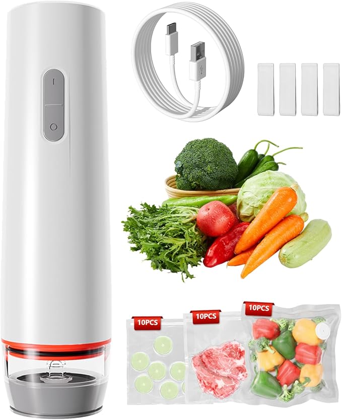 Vacuum Sealer for Food with 30 Reusable Vacuum Bags, 6X Freshness Lock, Cordless Compact Handheld Vacuum Sealer Machine for Kitchen