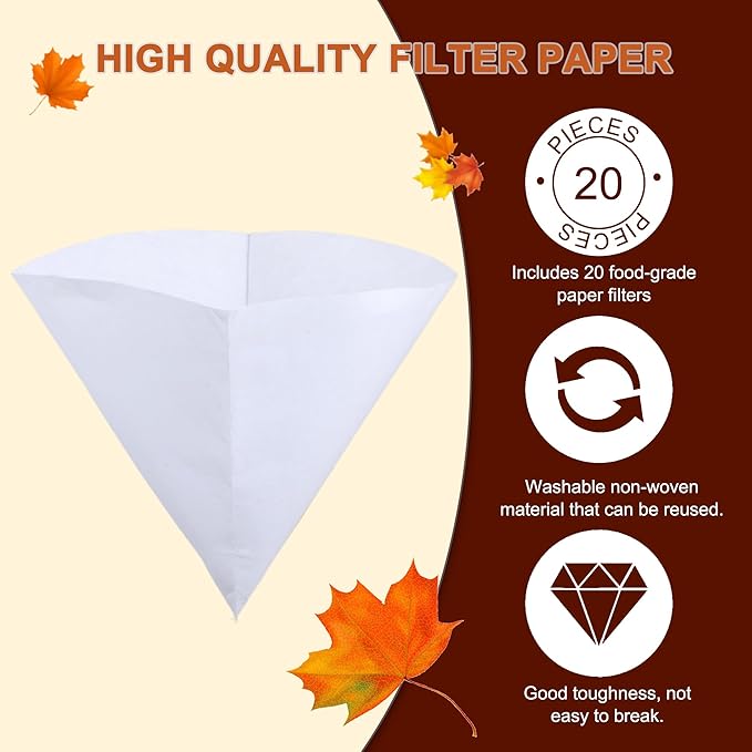 Maple Syrup Cone Filter Holder Stand with Thermometer, Stainless Steel Filter Strainer with 20pcs Cone Filter Paper & Folding Arms for Maple Syrup Making and Filtration of Cooking Oil, Kitchen