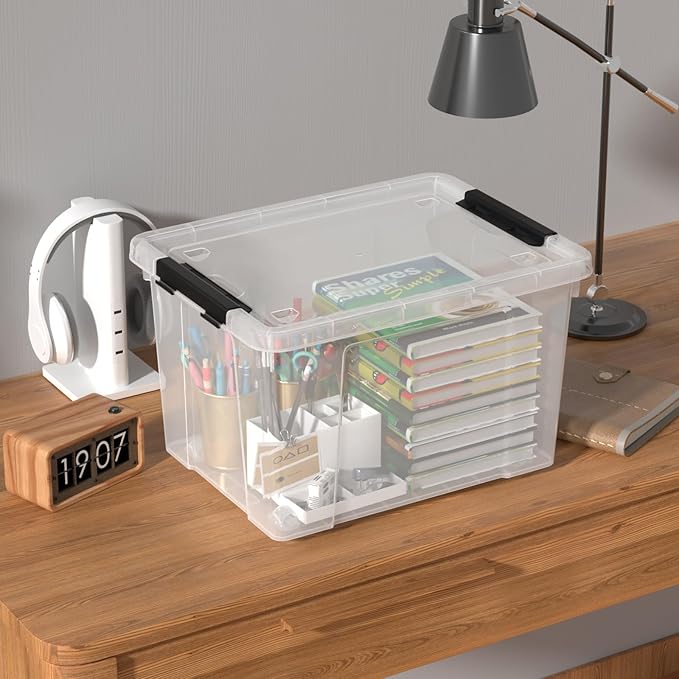 4-Pack 22 Quart Plastic Storage Bins with Wheels, Latching Storage Box Bin, Clear