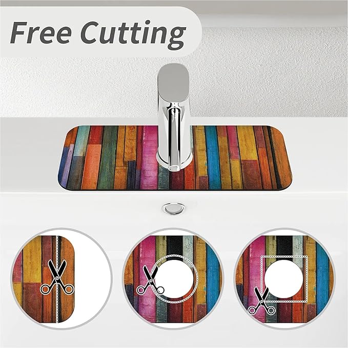 Kitchen Sink Splash Guard，Colorful wood grain Faucet Mat Sink Gadgets-Super Absorbent Fast Drying Mat Drip Catcher for Kitchen, Bathroom,Sink Mat, Dish Drying Mat, Bathroom(15" X 5.5" )