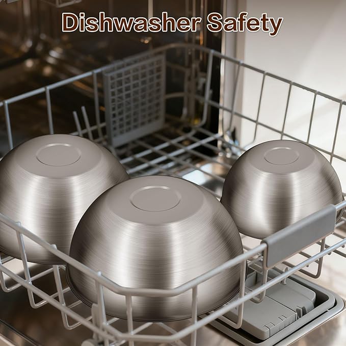 Gronivex 3-Piece Stainless Steel Mixing Bowls Set, 2.4, 3.2 & 4.9 Qt with Measurement Marks, Food Grade 304, Dishwasher Safe & Stackable for Baking, Tossing Salads, and Meal Prep for Your Kitchen