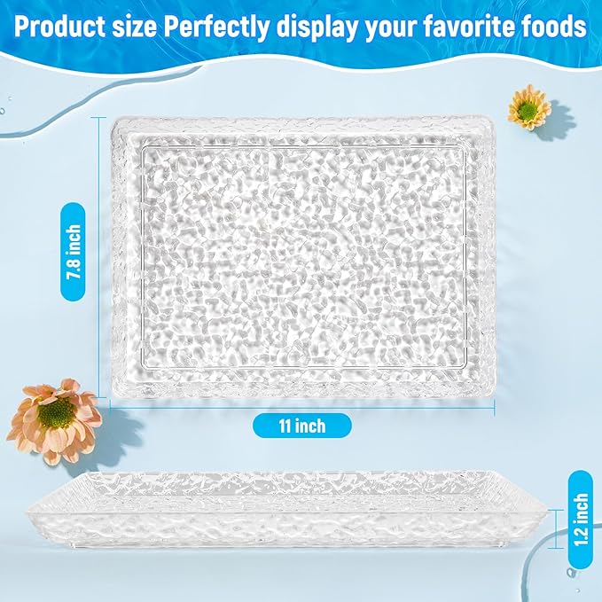 GLITCHCORE 4-Pack 11 * 7.8" Acrylic Tray Serving Platter for Party Trays for Serving Food,Fruit Plastic Serving Trays,Suitable for Home Kitchen and Outdoor Dessert, Cake, and Cookie Plating.