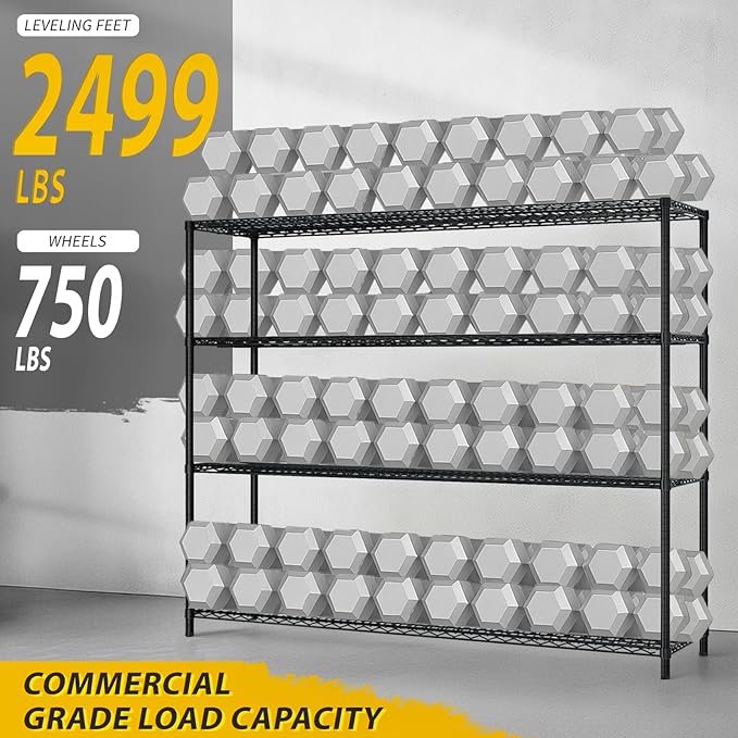 Karl home 4-Tier Metal Storage Shelves, Adjustable Wire Shelving Unit with Wheels & Leveling Feet, Heavy Duty Garage Shelving, Pantry & Kitchen Display Shelf Organizer, Home Storage Rack