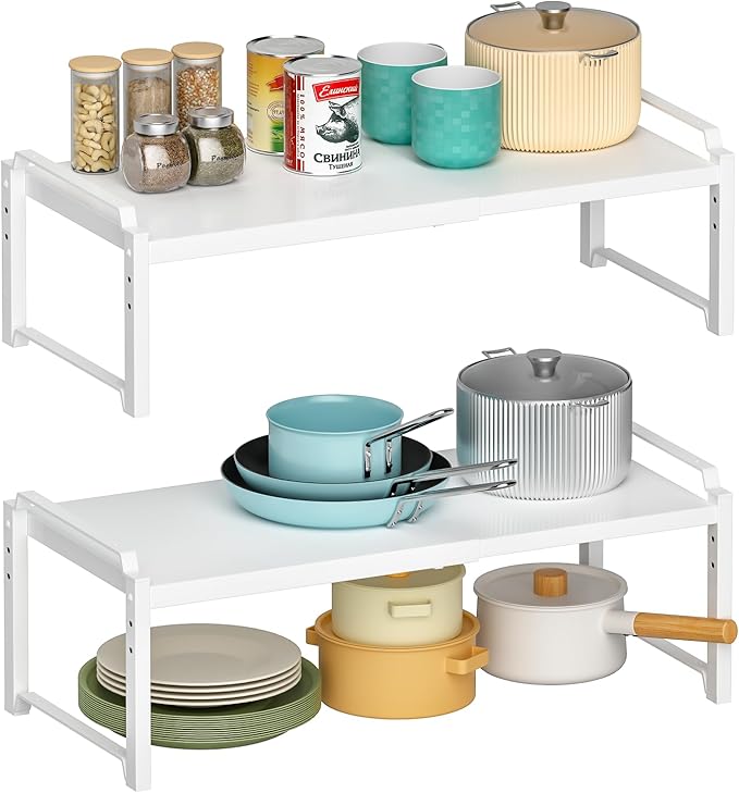 X-cosrack 12" Wide 100LBS Loading-bearing Heavy Duty Kitchen Storage Shelf, Expandable Cabinet Shelf Organizer, Stackable Adjustable Storage Shelves For Kitchen Cabinet Cupboard Pantry Counter