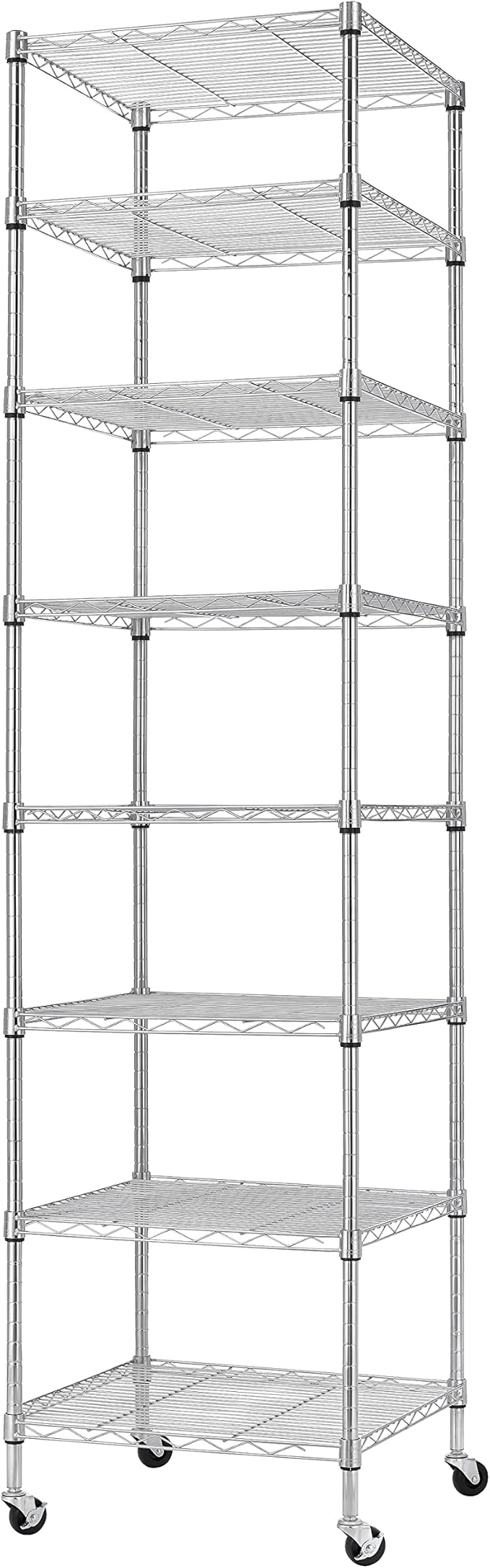 Finnhomy Heavy Duty 8 Tier Wire Shelving with Wheels 18x18x72.8-inches 8 Shelves Storage Rack Thicken Steel Tube, Pantry Shelves for Storage, Adjustable Shelving Unit, NSF Certified, Chrome