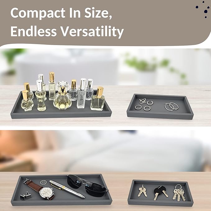 Spacewiser Countertop and Vanity Tray - 2 PC (11” and 7”) Shatterproof Silicone Kitchen and Bathroom Trays for Counter, Kitchen Soap Dispenser Tray, Vanity Trays for Bathroom, Perfume Key Tray