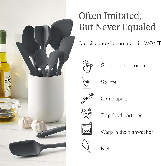 GIR: Get It Right 10 Piece Silicone Essentials Kitchen utensils set - Ladle, Spatula, Flip, Spoon & Spoonula - Non toxic cooking utensils for Nonstick Cookware, Cooking and Baking - Charcoal