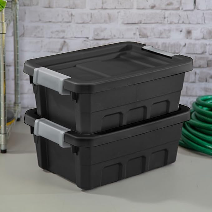 Sterilite 24-Pack Plastic Storage Bins with Lids, Stackable Containers, 4 Gallon, Black