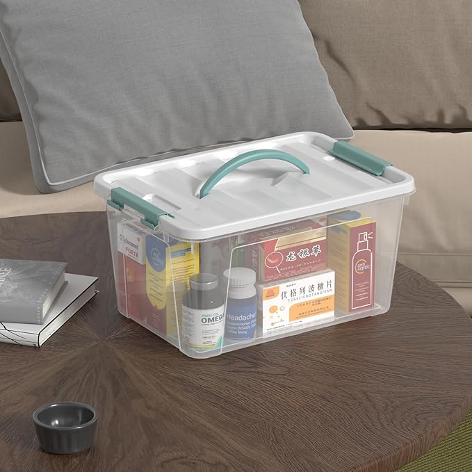 Sandmovie 14 Quarts Plastic Latching Box with Lid, Clear Latching Storage Bin with Handle, 6 Packs