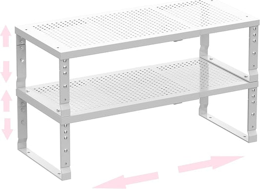 Asiingkel Metal Stackable Expandable Storage Shelf - Multi-Functional Home Storage Shelf, Suitable for Kitchen, Cabinet，Bathroom, Office, Garage, etc.（2PACKS/White/Medium