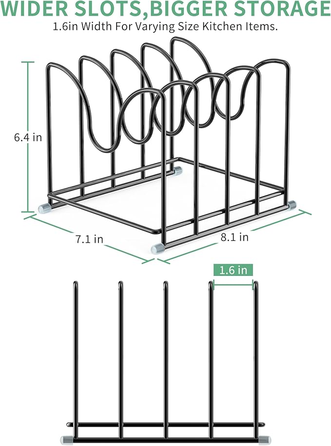 PLUVON Pot Lid Organizer Rack,1.6in Wide Cutting Board Organizer for Pan Lids,Baking Sheets,Cookie Sheets, with 4 Slots,Cutting Board Holder Rack(1PC-Large)