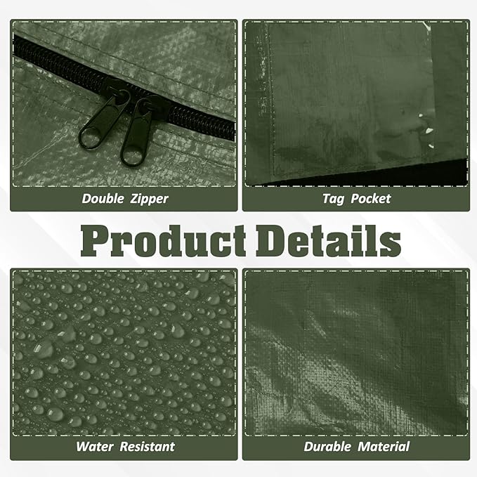 Windyun 4 Pack 177 Gallon Extra Large Moving Bags XXL Heavy Duty Storage Bag with Strong Zipper Handle Jumbo Big Tote Box Foldable for College Dorm Travel Clothes Duffle Blanket Pillow(Army Green)