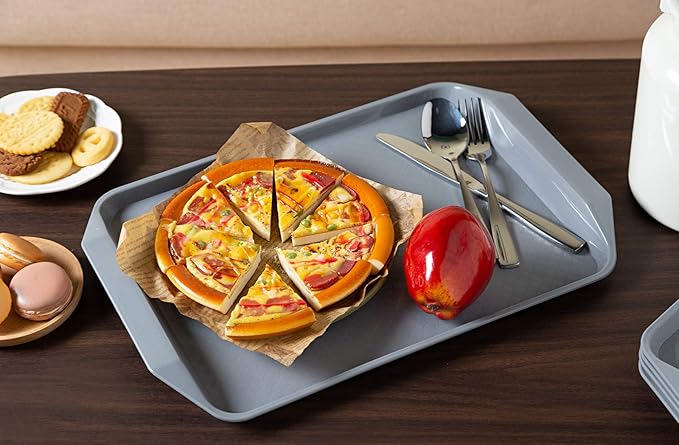 Aebeky Plastic Fast Food Tray,16.7 by 11.8-Inch,Set of 12 (Grey)
