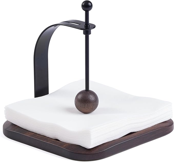 Walnut Napkin Holder for Table Wood Square Napkin Dispenser with Metal Cocktail Napkin Holder, Suitable for Kitchen, Restaurant, Bar, Office, Parties, Home Décor (South American black walnut Wood)