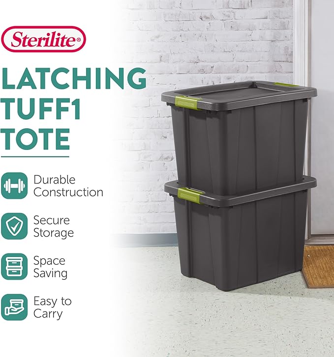 Sterilite 12-Pack Storage Bins with Lids, Heavy Duty Totes, Tuff1, 18 Gallon, Flat Gray