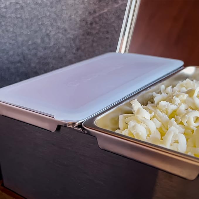 Pinnacolo 4 Slot Condiment Carrier, Stainless Steel Holders, Silicone Lids, and Gel Packs - Portable and Versatile for Outdoor BBQs and Parties