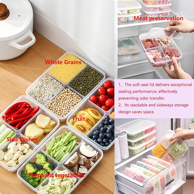 4 Pcs Reusable Food Storage Containers with Lids, Meal Prep Lunch Boxes Food Containers for Storing fruits, Meat, Snacks and Vegetables.