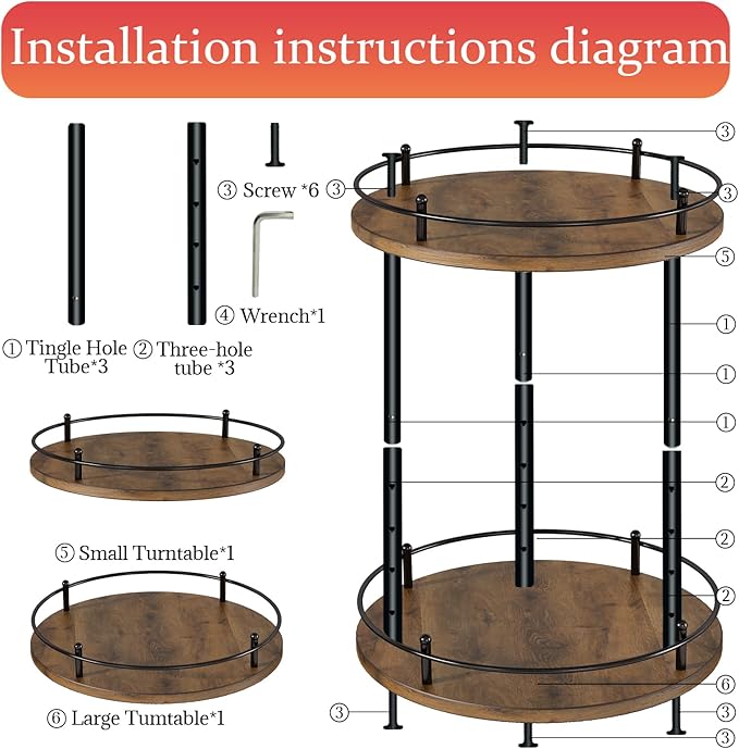 LIAISIMI 2 Tier Lazy Susan Organizer,2-Tier Spinning Spice Rack with Stable Carousel Base & 4 Height Settings for Cupboard Kitchen Countertop Dining Table Cupboard (Two-Ply(Round))