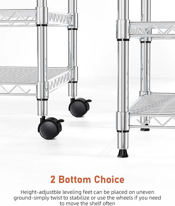 YSSOA Heavy Duty 3-Tier Storage Shelves 750Lb Capacity, 24.02" D x 13.78" W x 21.97" H Shelving Unit for Pantry, Garage, Laundry and Kitchen, Chrome