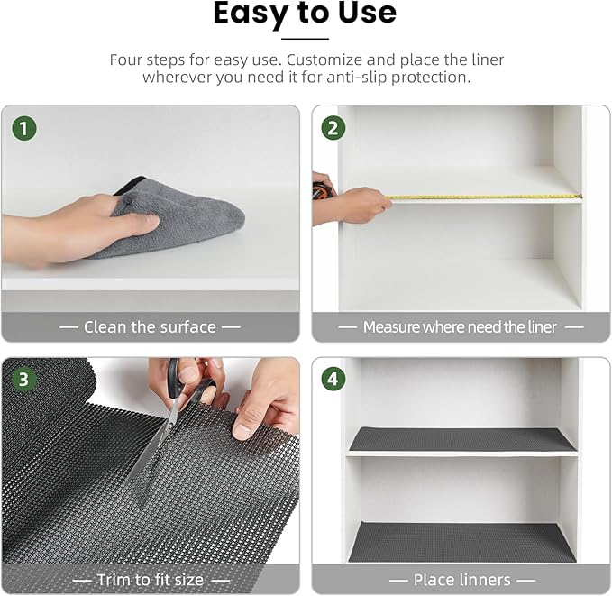 BAGAIL Drawer and Shelf Liner, 12 in X 10 Ft Non-Adhesive Shelf Liners for Kitchen Cabinets, Thick Strong Grip Liners for Desk, Shelves, Bathroom Drawers, Cabinet Protection - Charcoal
