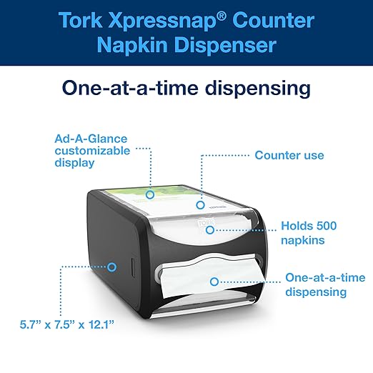 Tork Xpressnap Counter Napkin Dispenser Black N4, Versatile Design, Signature Range, 5.7" x 7.5" x 12.1", 6432000