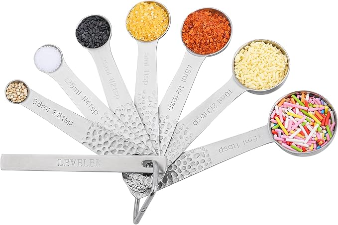 Hotsyang Measuring Spoons Set, 18/8 Stainless Steel Measuring Spoons Set for Dry&Liquid, Metal Metric & US Measuring Spoon with 1 Leveler and Locking Ring for Kitchen & Baking
